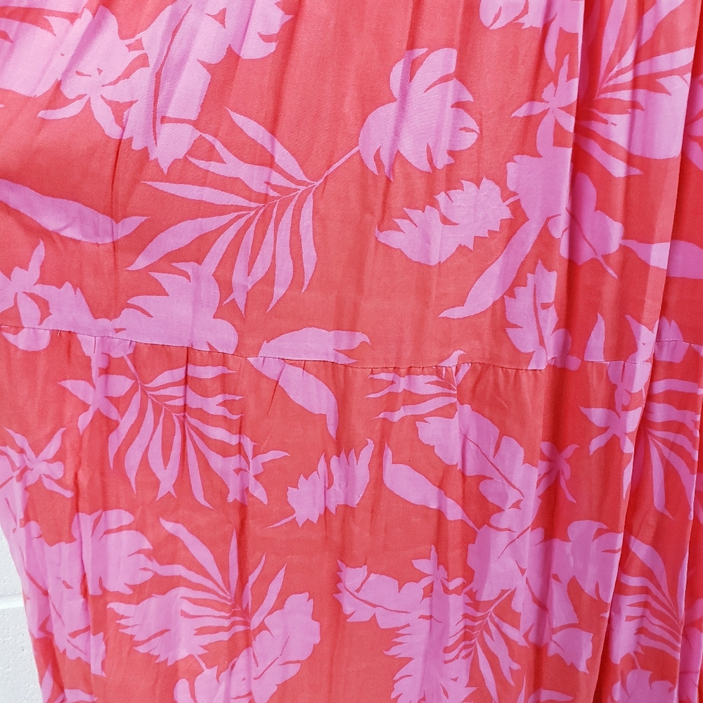 Japna Maxi Dress Tropical Cutout Ruched Top Pink Red Floral Size Large - Picture 6 of 9